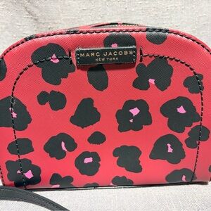 Marc Jacobs Red Leopard Cosmetic Pouch with Black & Pink Accents